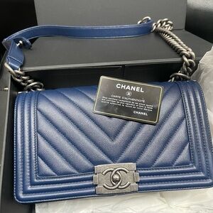 CHANEL Navy Chevron Crossbody Bag
